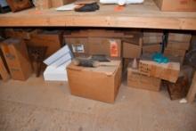 MULTIPLE BOXES OF DISPLAY ITEMS ON FLOOR: LOGS, PENCIL ENDS, MICKEY HEADS, ETC.
