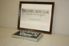 VINTAGE CHI-STERS CHICAGO CAR CLUB PLAQUE WOODEN 10" X 6" WITH FRAMED PRINT