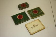 BOX WITH THREE VINTAGE LUCKY STRIKE CIGARETTES TINS AND ONE CHESTERFIELD