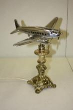 VINTAGE ART DECO AIRPLANE LAMP AND ORNATE BASE