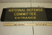 NATIONAL DEFENSE COMMITTEE ENTRANCE GLASS SIGN