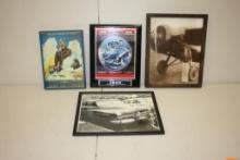 (4) FRAMED PICTURES, ARMY AIR FORCE, 5G THUNDERBIRD MERCURY AUTO, AMELIA EARHART