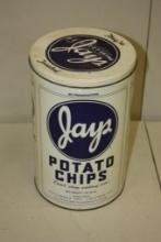 VINTAGE JAYS POTATO CHIPS CHICAGO IL, METAL CANNISTER CAN