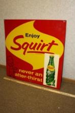 SQUIRT SODA ADVERTISING TIN TACKER SIGN, 28" X 28"