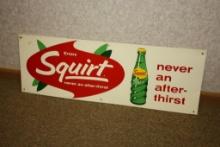 SQUIRT SODA ADVERTISING TIN TACKER SIGN, 27" X 10"