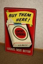 CIGARETTE ADVERTISING TIN TACKER SIGN, LUCKY STRIKE, 24" X 15-1/2"