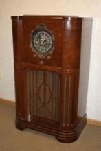VINTAGE ZENITH TUBE CONSOLE RADIO, MODEL 12-A-58 BABY STRATOSPHERE, 1936, ART DECO DESIGN