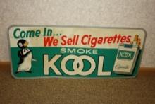 SMOKE KOOL CIGARETTE ADVERTISING TIN SIGN, 25" X 11"