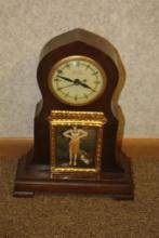 UNITED SELF STARTING ANIMATED HULA GIRL CLOCK, LIGHT UP, WALNUT CONSTRUCTION, CIRCA 1940'S