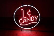 VINTAGE NEON ADVERTISING SIGN, 1 CENT CANDY