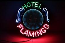 VINTAGE NEON ADVERTISING SIGN CLOCK FLAMINGO HOTEL