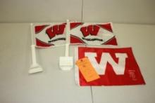 (3) UW MADISON WINDOW FLAGS WITH 2 WINDOW FLAG POLES