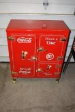 VINTAGE DRINK COCA-COLA ICE BOX COOLER METAL CONSTRICTION MEASURES 32" X 18" X 41"H