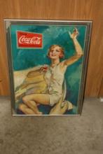 FRAMED VINTAGE 1920'S COCA-COLA TINGLING REFRESHMENT BOTTLING BEAUTY POSTER, 21" X 30"