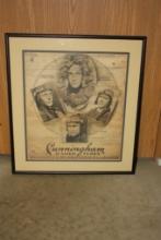 VINTAGE CUNNINGHAM RADIO TUBES ADVERTISING POSTER FRAMED AND MATTED 24" X 26" ,