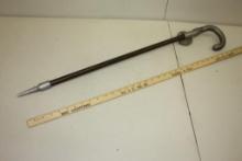 ANTIQUE WOOD AND METAL CANE AND CHAIR COMBINATION
