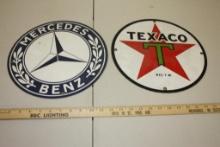 (2) TEXACO PUMP PLATE AND MERCEDES BENZ SIGN, CONTEMPORARY