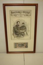 HARPERS WEEKLY JOURNAL OF CIVILIZATION FRAMED AND MATTED WITH "TEN DOLLARS", 26" X 16"