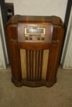 PHILCO FLOOR TUBE RADIO, NICE ORIGINAL CABINET, WILL NEED SOME WORK