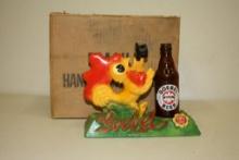 RARE VINTAGE GOEBEL DETROIT MICHIGAN CHALKWARE BREWSTER ROOSTER BANTAM BOTTLE BEER SIGN