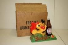 RARE VINTAGE GOEBEL BREWSTER ROOSTER BANTAM BOTTLE BEER SIGN IN FACTORY BOX SLIGHT DAMAGE