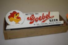 RARE VINTAGE KOLOPLAK KOLOGRAPH COMPANY, GOEBEL DETROIT MI, BEER SIGN, BANTAM BOTTLE