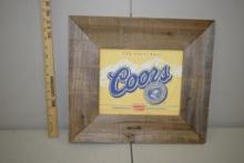 COORS BEER FRAMED SIGN, WOOD FRAME, 16" X 14-1/2"