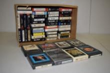 BOX WITH VINTAGE 8 TRACK TAPES, CLASSIC ROCK; DOOBIES, POLICE ETC.
