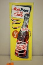 PEPSI-COLA " MORE BOUNCE TO THE OUNCE" METAL ADVERTISING SIGN, 26" X 10"