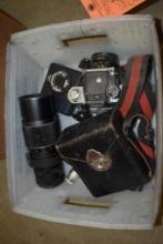 VINTAGE NIKON F CAMERA 35MM FILM WITH VIVITAR TELEPHONE LENSE AND METERS
