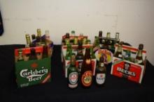 BOX WITH VINTAGE BEER BOTTLES
