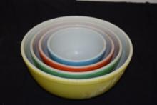 VINTAGE PYREX PRIMARY COLOR NESTING BOWLS, COMPLETE SET