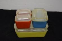 VINTAGE PYREX PRIMARY COLOR STACKING REFRIGERATOR SET COMPLETE WITH LIDS!