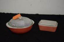 VINTAGE PYREX FLAMINGO PINK CASSEROLE AND REFRIGERATOR DISH WITH LIDS!