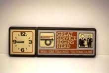 VINTAGE GM GENERAL MOTORS, GREAT SERVICE BEGINS HERE!, DEALERSHIP ADVERTISING CLOCK 48" X 16"