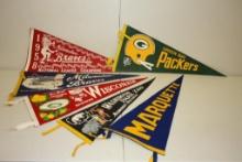 (6) PENNANTS; MILWAUKEE BRAVES, UW MADISON, WASHINGTON PARK ZOO, MARQUETTE UNIVERSITY