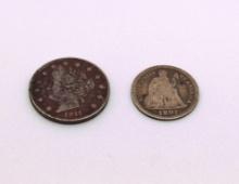 (2) COINS; 1889 LIBERTY DIME & 1911 LIBERTY HEAD NICKEL