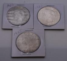PEACE UNITED STATES SILVER DOLLAR, QUANTITY 3, 1923 NUMISMATIC COINS