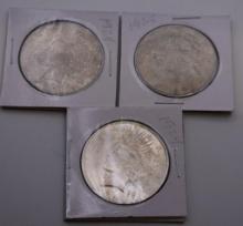 PEACE UNITED STATES SILVER DOLLAR, QUANTITY 3, 1924, 1925 NUMISMATIC COINS