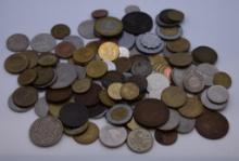 LARGE LOT OF 100 FOREIGN NUMISMATIC COINS, MOST FROM CANADA, AS SHOWN, ALL FOR ONE MONEY