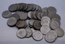 LOT OF 54) JOHN F. KENNEDY HALF DOLLAR NUMISMATIC COINS, MOST ARE POST 1964, ALL FOR ONE MONEY