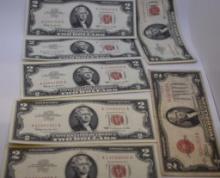 LOT OF $2 US DOLLAR BILLS , INCLUDES A NUMBER OF SILVER PAPER CURRENCY CERTIFICATES AS SHOWN