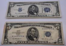LOT OF $5 US DOLLAR BILLS , INCLUDES A NUMBER OF SILVER PAPER CURRENCY CERTIFICATES AS SHOWN