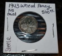 RARE 1943 STEEL WHEAT LEAF LINCOLN PENNY NUMISMATIC COIN