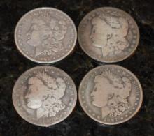 LOT OF 4 MORGAN SILVER DOLLARS COINS 1887, 1886, 1901, 1883 AS SHOWN