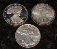 LOT OF 3) 1989, 1993 AND 1995 WALKING LIBERTY COMMEMORATIVE SILVER COINS .999 SILVER NUMISMATICS