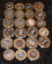 RARE COLLECTION OF LIMITED EDITION 10 DOLLAR SILVER GAMING TOKENS AS SHOWN, .999 SILVER