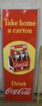 REPRODUCTION DRINK COCA-COLA TAKE HOME A CARTON ADVERTISING SIGN, 18 X 54