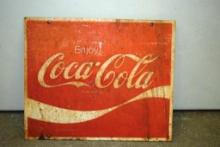 ENJOY COCA-COLA ADVERTISING SIGN, 12" X 10" TIN