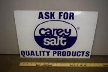ASK FOR CAREY SALT QUALITY PRODUCTS ADVERTISING SIGN, 18" X 12" TIN